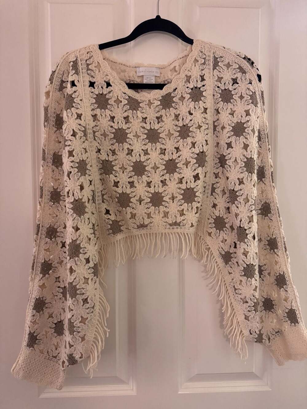 House of Harlow 1960 Crochet Fringe Crop Top One Size Cream Boho